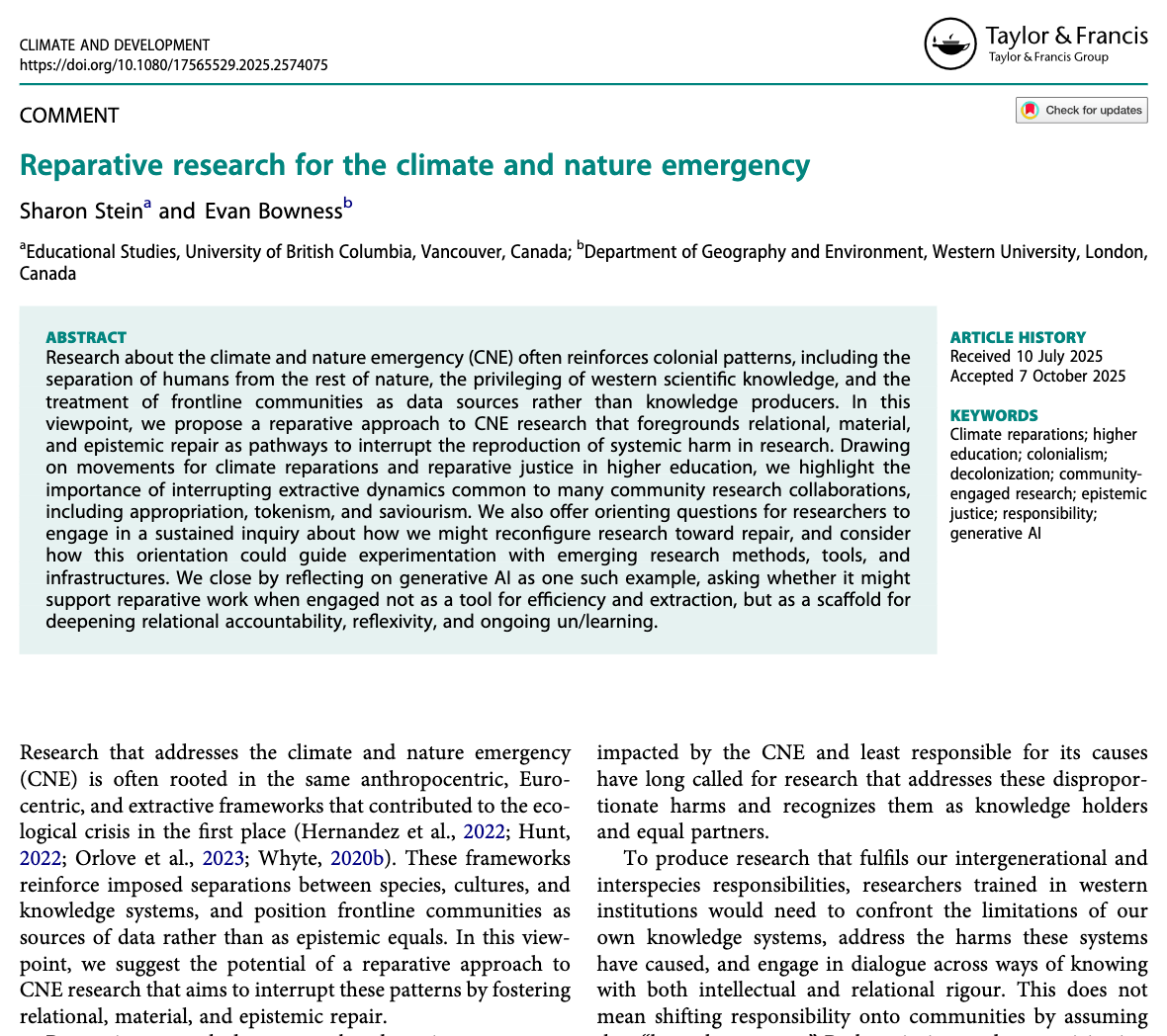 Scientific article titled,