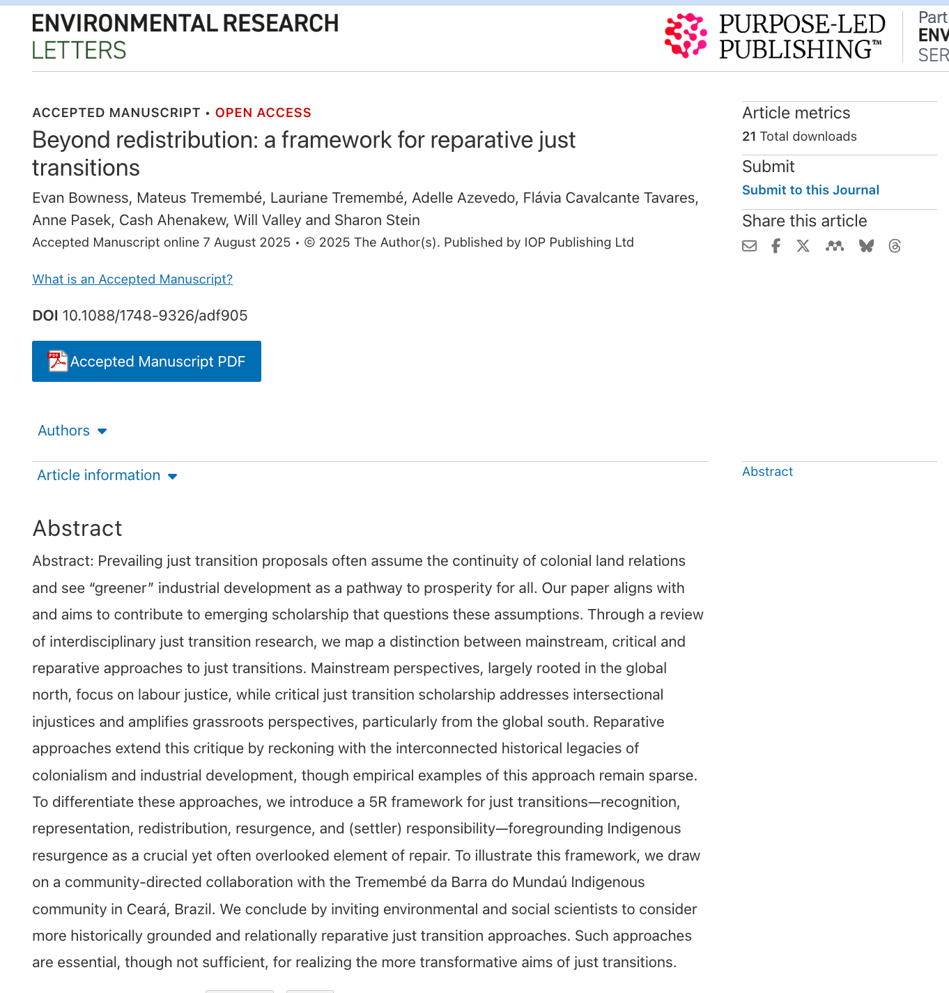 Screenshot of a scientific journal article with the title 