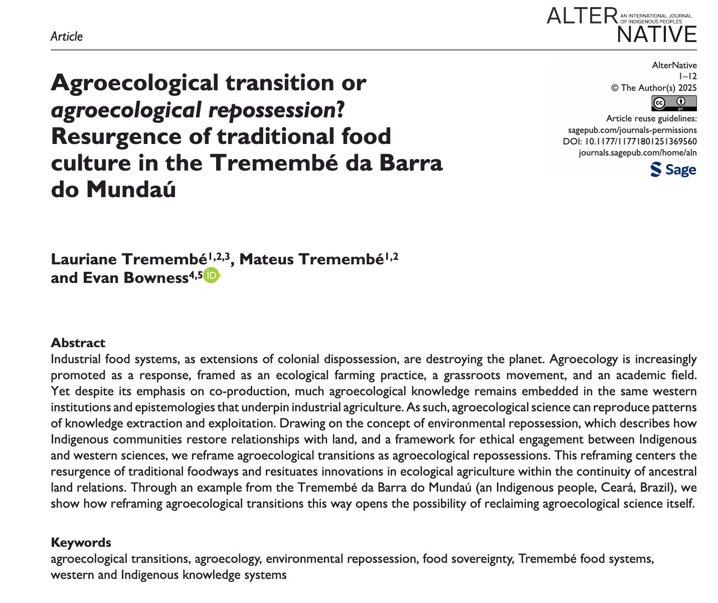 Title: Agroecological transition or repossession? Study on Tremembé traditional food culture in Barra do Mundaú.
