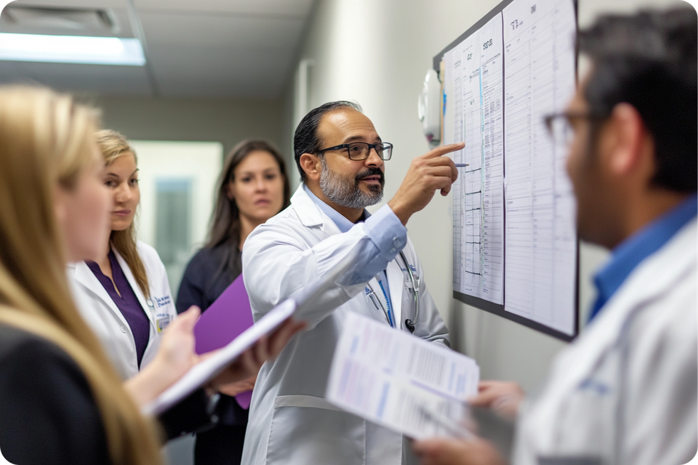 A healthcare professional presenting to an audience, symbolizing training and education in healthcare.
