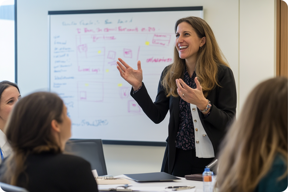 A confident healthcare leader conducting a compliance training session.