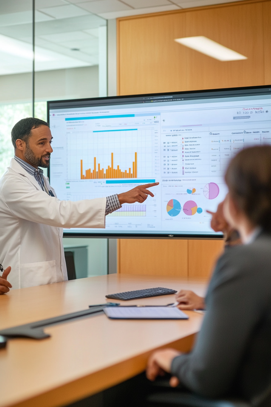 Expert compliance training and regulatory guidance for behavioral healthcare organizations. A man in a lab coat is giving a presentation to a group of people.
