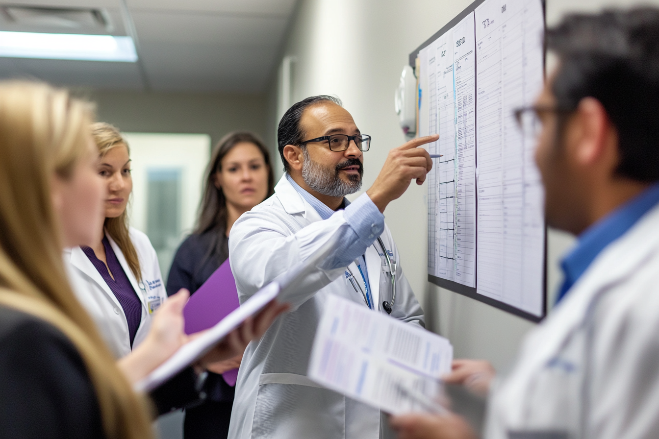 A healthcare professional guiding a group, representing leadership and teamwork in healthcare settings.