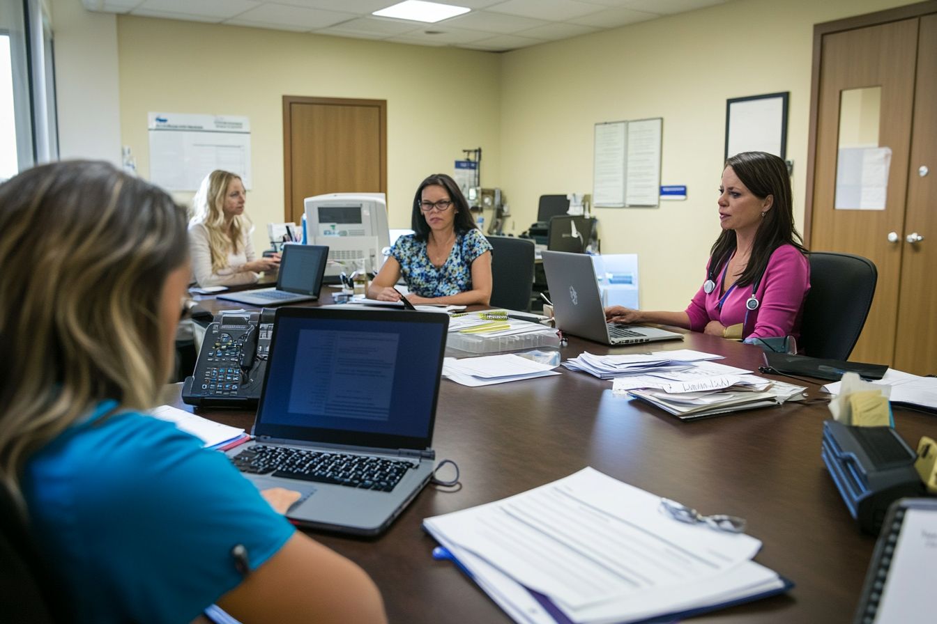 A confident healthcare leader conducting a compliance training session.