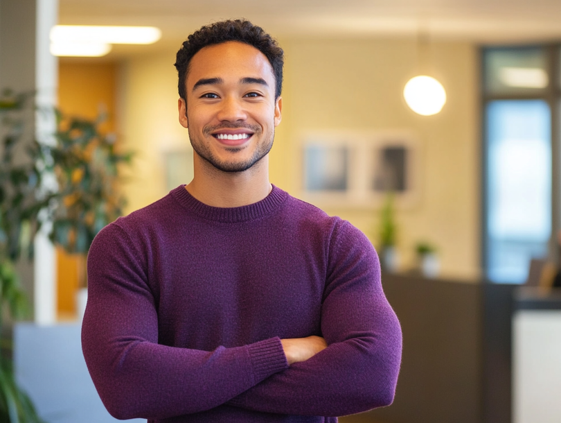 Confident person standing in a healthcare setting.