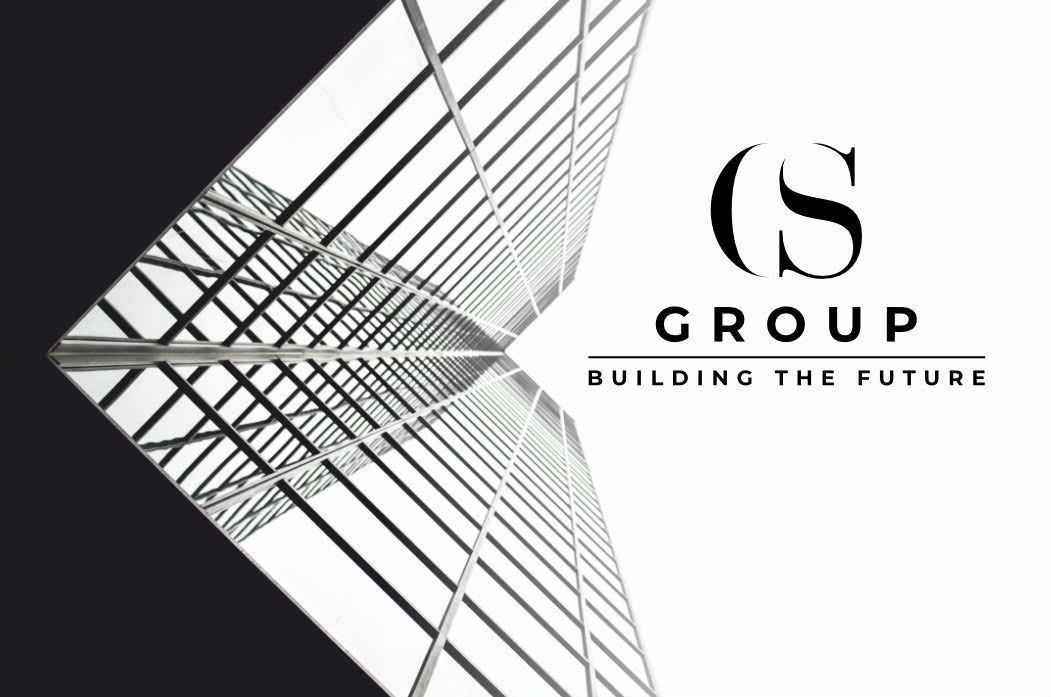 Logo di S Group con linee geometriche che richiamano un edificio e lo slogan «Building the Future»