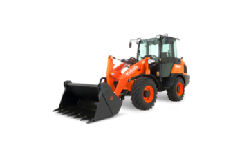 Orange Backhoe Loader With Raised Front Bucket on a White Background — Casali's in Mareeba, QLD