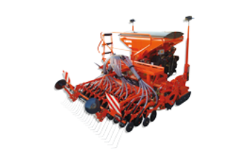 Orange Agricultural Seed Drill With Multiple Rows of Tines and Wheels on a White Background — Casali's in Mareeba, QLD