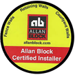 Allan Block Certified Installer logo with yellow-and-black badge and red banner