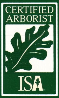 Green-and-white Certified Arborist ISA logo with a leaf graphic