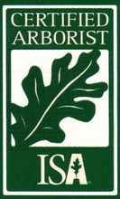 Green-and-white Certified Arborist ISA logo with a leaf graphic