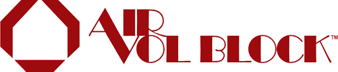 AIR VOL BLOCK logo with red geometric icon and stylized red text on a white background