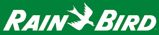 Rain Bird logo in white on a green background, with a bird graphic between the words.