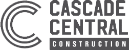 The logo for cascade central construction is black and white.