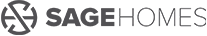 A black and white logo for sage homes on a white background.
