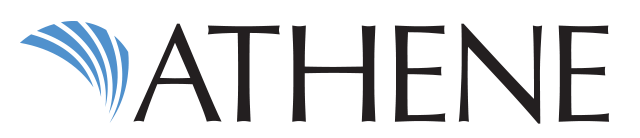 Logo for Athene, with a stylized blue wing design and black text.