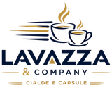 Logo Lavazza & Company con due tazze da caffè, vapore dorato e la scritta “cialde e capsule”.