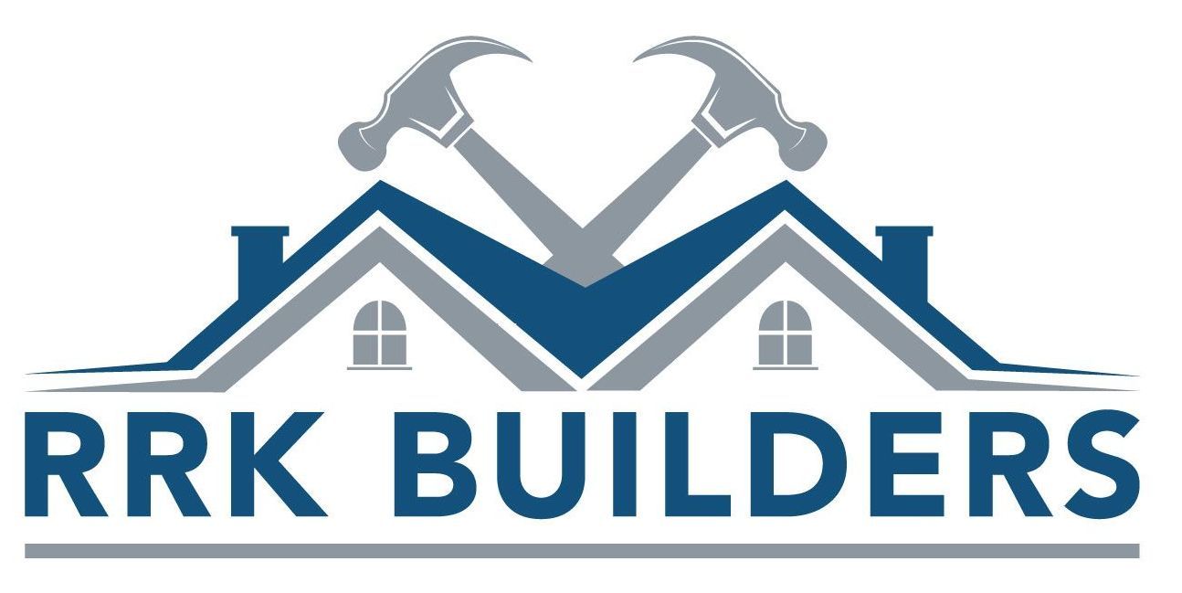 The logo for rrk builders shows a house with two hammers on the roof.