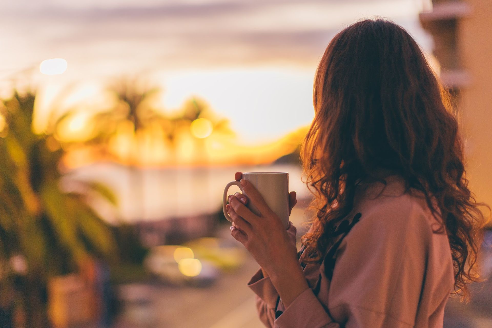 Watching sunset with coffee