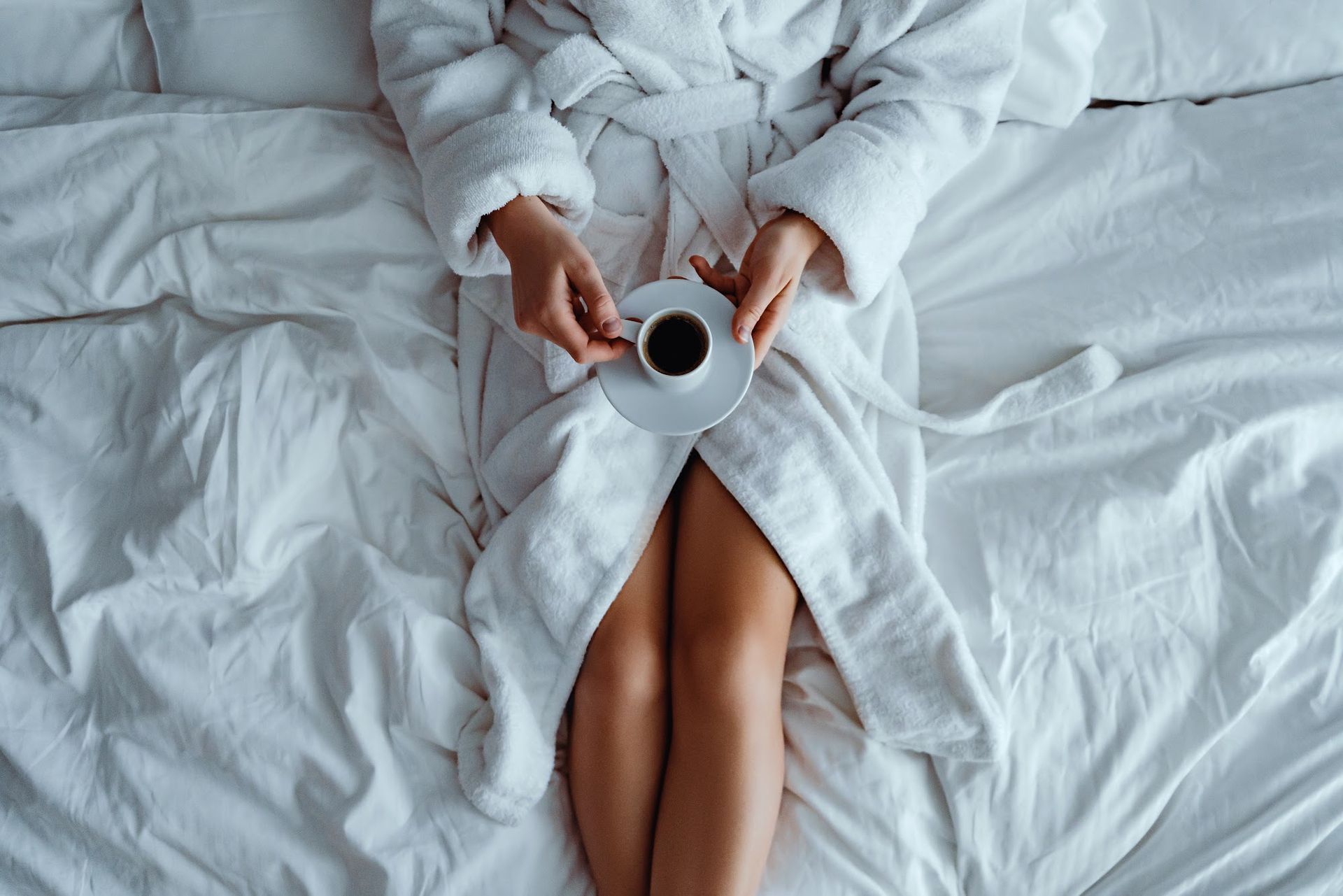 Morning coffee in robe
