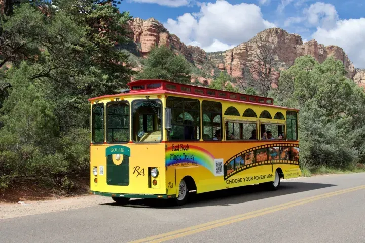 Red Rock Magic Trolley sightseeing tour vehicle in Sedona near Southwest Inn Sedona