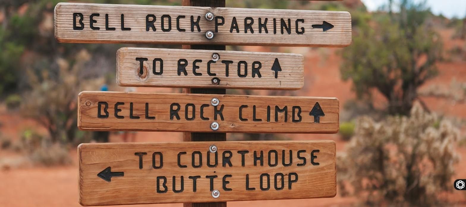Bell Rock Path trail signs in Sedona, Arizona