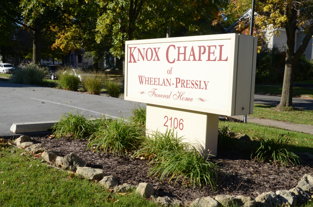 Sign for Knox Chapel at Wesleyan-Presby Homes, with address 2106.