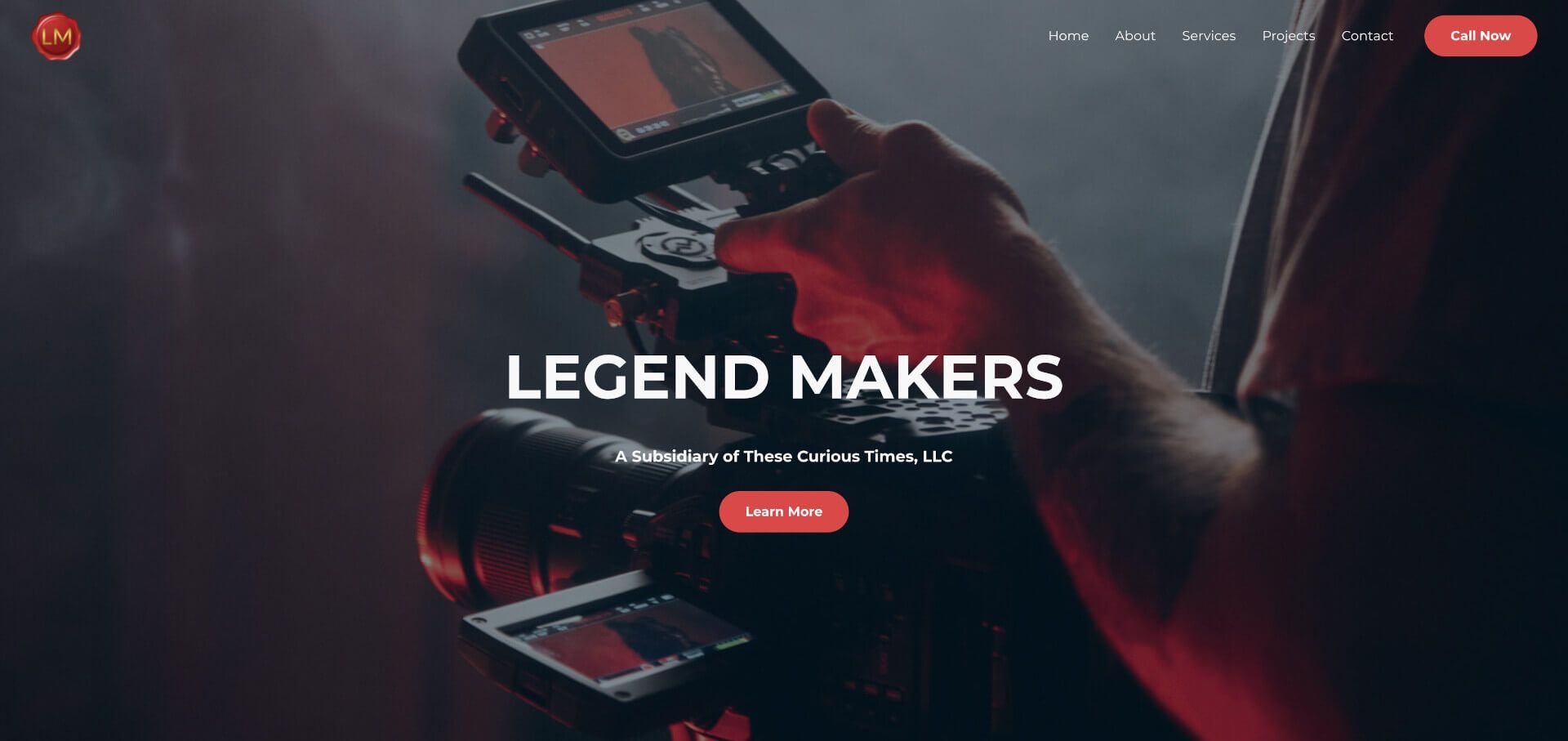 Wide shot display of legendmakers.net website homepage