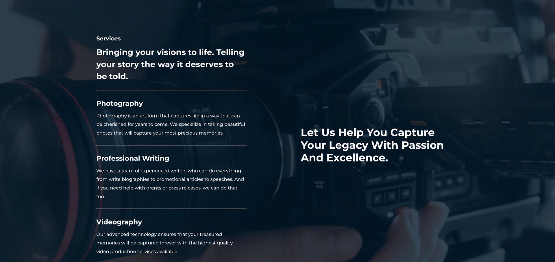 Screenshot of legendmakers.net website service page