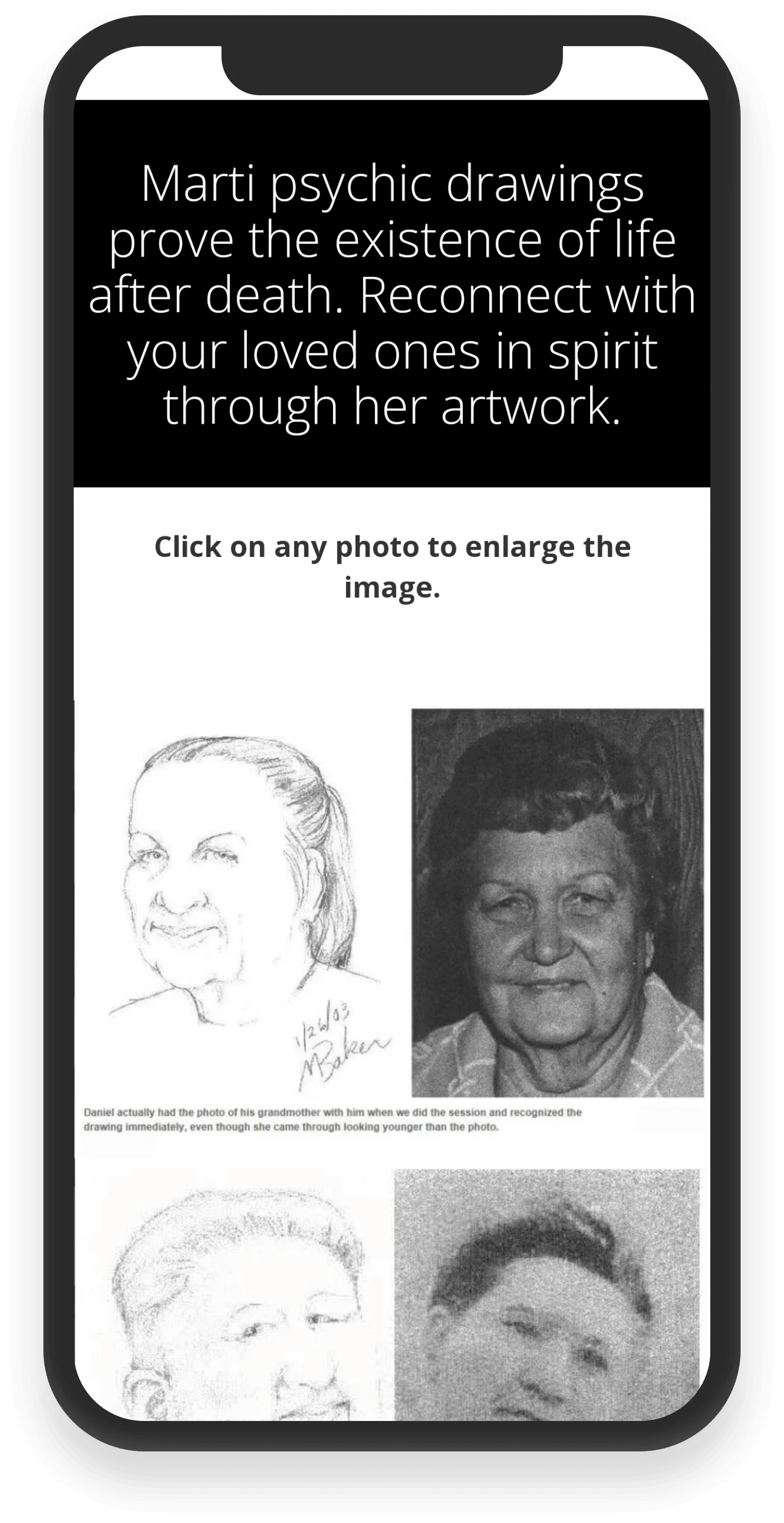 Mobile view of spiritart.com psychic spirit drawings gallery web page