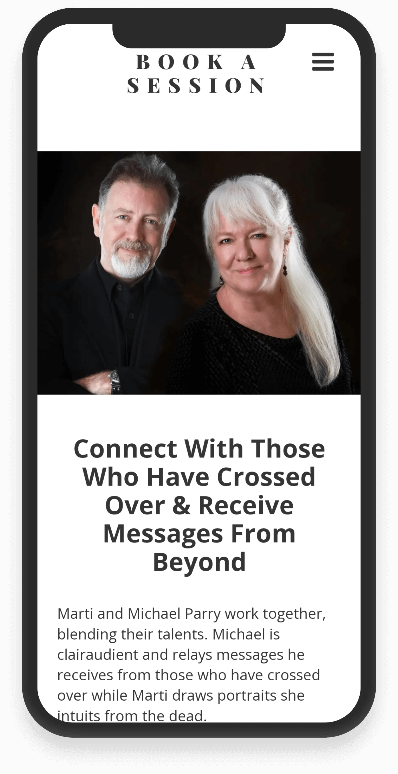 Mobile view of spiritart.com psychic reading booking web page