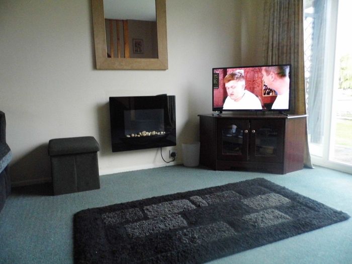 Albion Cottage living room with new electric fire and 32
