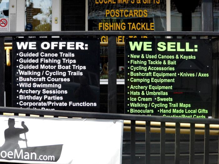 Noiice board signs giving details of activities in Wroxham, Norfolk