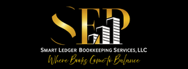 Smart Ledger Bookkeeping Services, LLC Smart Ledger Bookkeeping Services LLC logo — gold monogram on black background