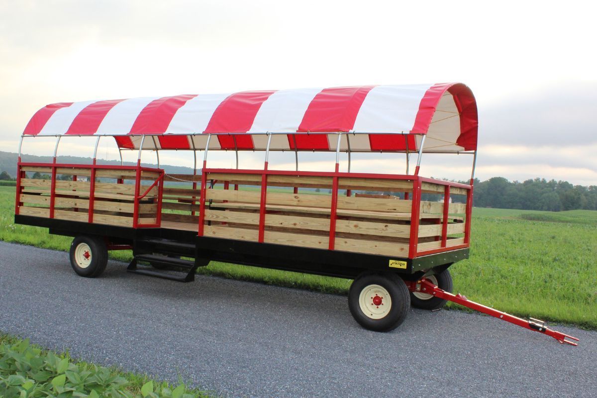 Stoltzfus hayride wagon with perimeter seating for farm hayrides and events