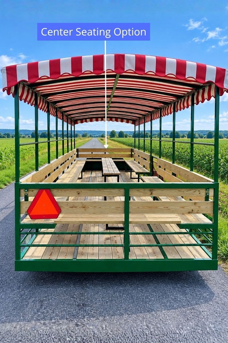 Hayride wagon with center bench seating option by Stoltzfus Manufacturing