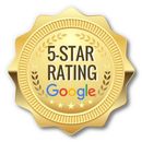 A gold badge that says 5 star rating google