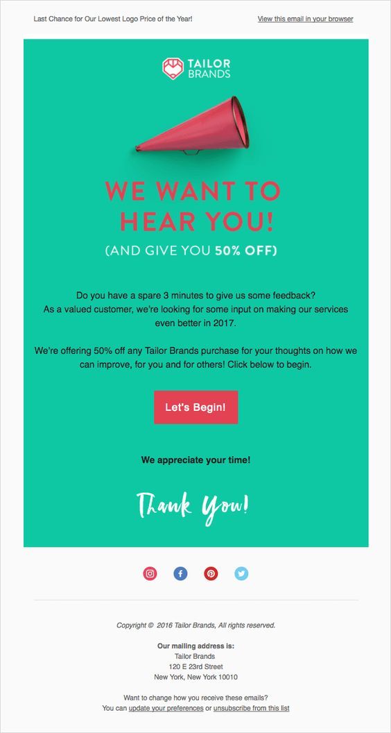 Tailor Brands offers an incentive to get feedback