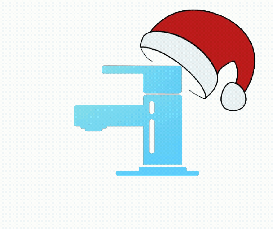 Blue faucet with Santa hat.