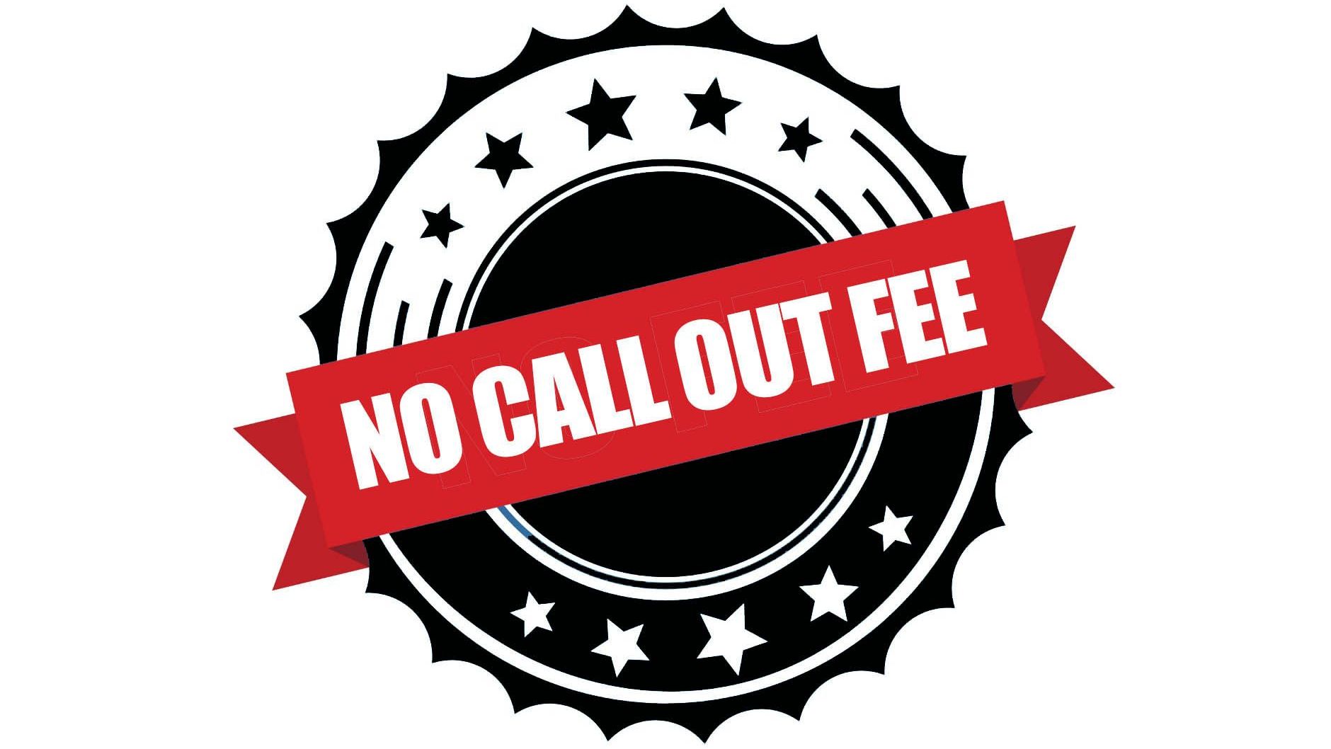 A no call out fee stamp with a red ribbon