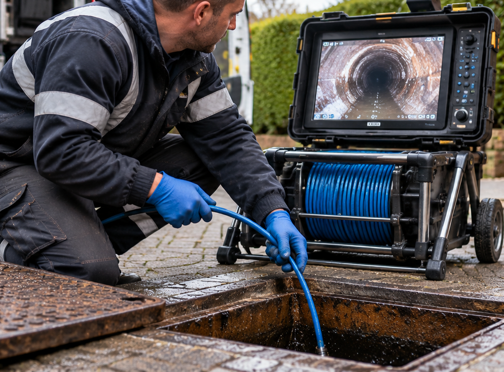 CCTV inspecting a blocked drain