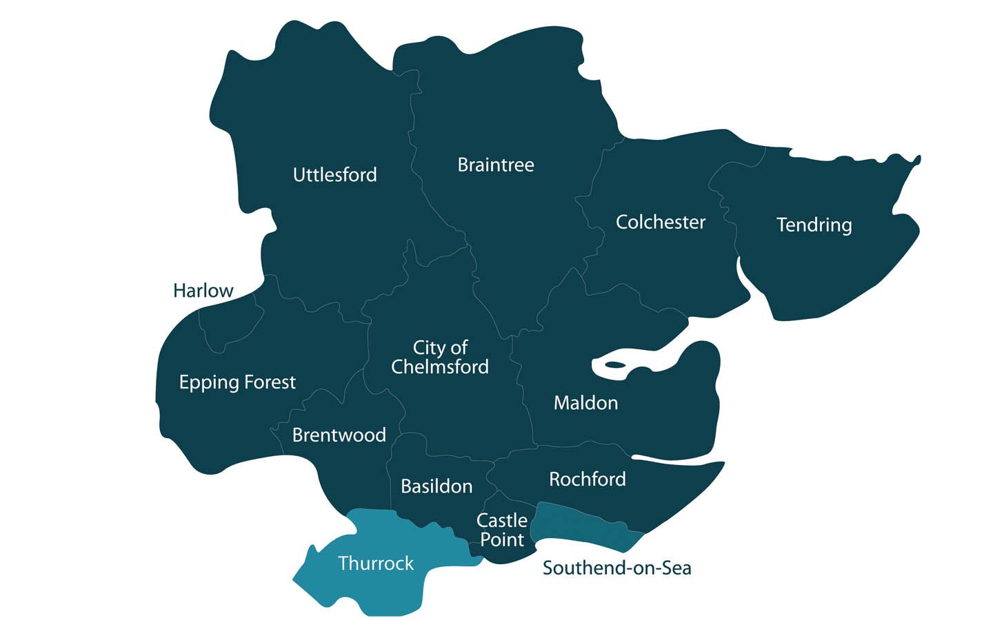 A map of Essex with towns and cities