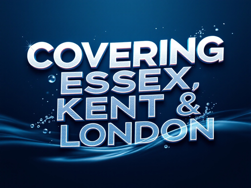 A blue background with the words covering essex kent and london
