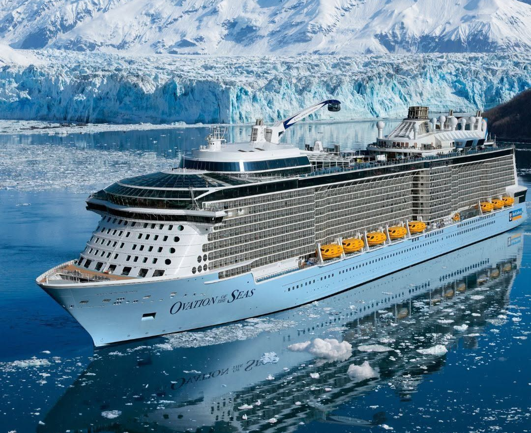 Cruise ship docked in a scenic harbor for a Caribbean or Mediterranean cruise vacation