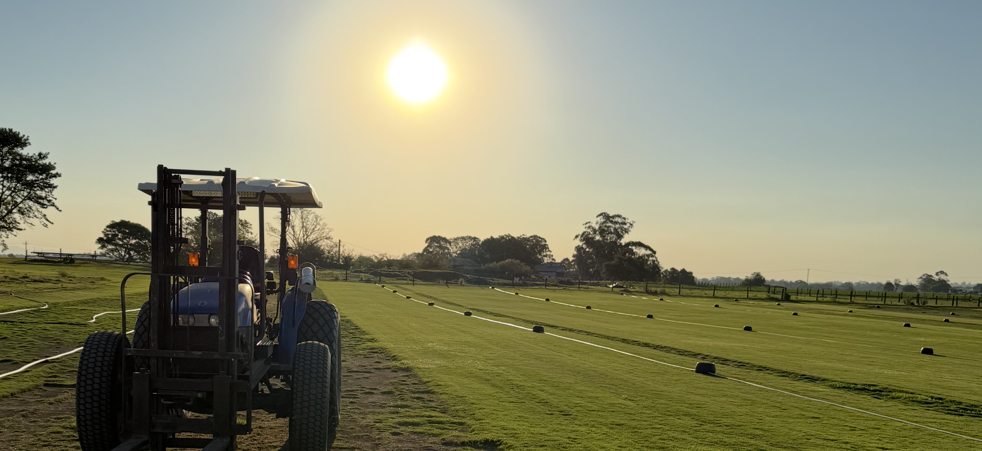 Tractor Spraying Crops in a Field at Sunrise — Edmonds Turf in Lake Macquarie, NSW