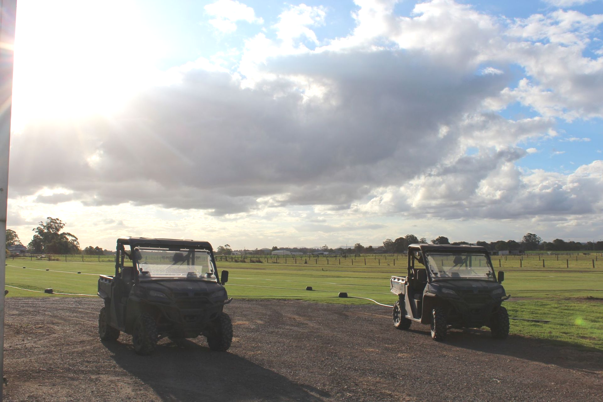 Two Off-road Utility Vehicles on a Gravel Road — Edmonds Turf in Louth Park, NSW