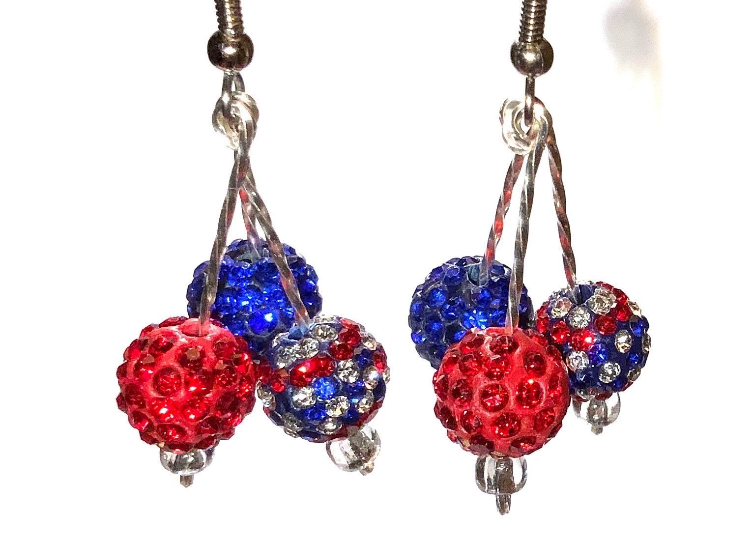 red and blue sparkly earrings
