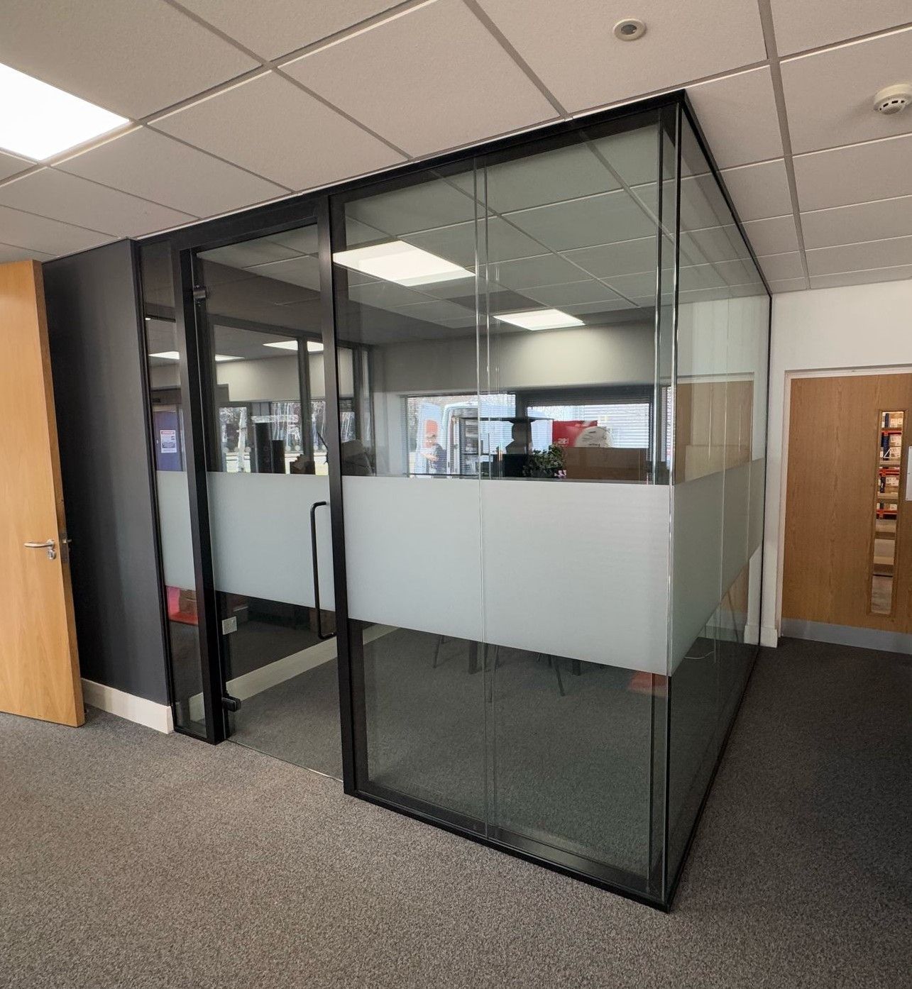 Double Glazed Office Partition for Enhanced Acoustics including Glass Door & Door Frame for an Office in Newcastle upon Tyne