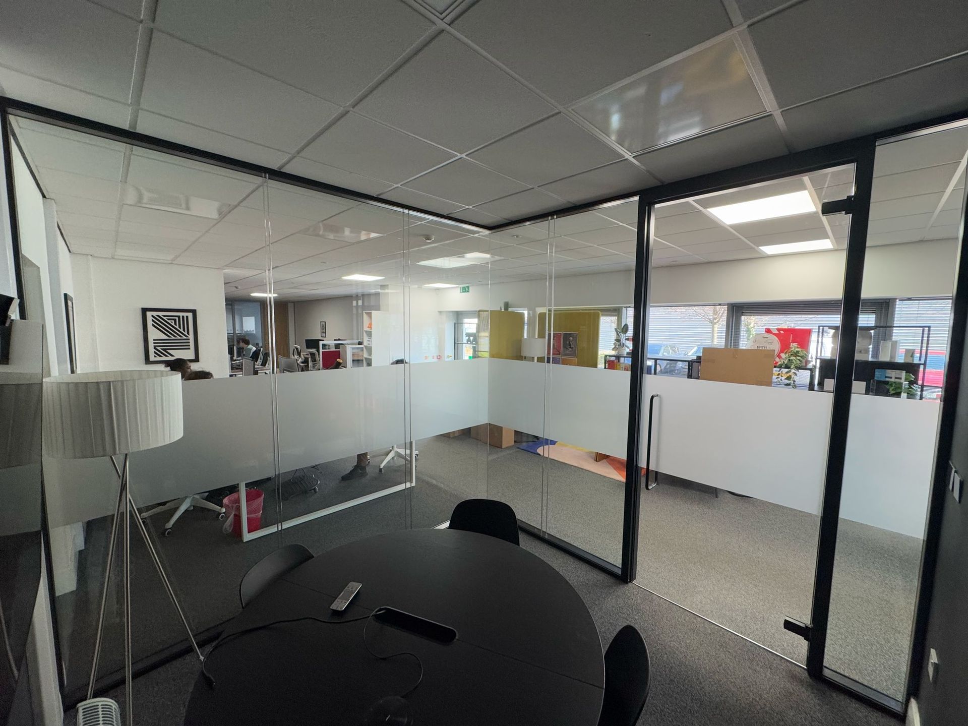 Double Glazed Office Glass Partition with black frame including Glass Door for a commercial project in Newcastle upon Tyne