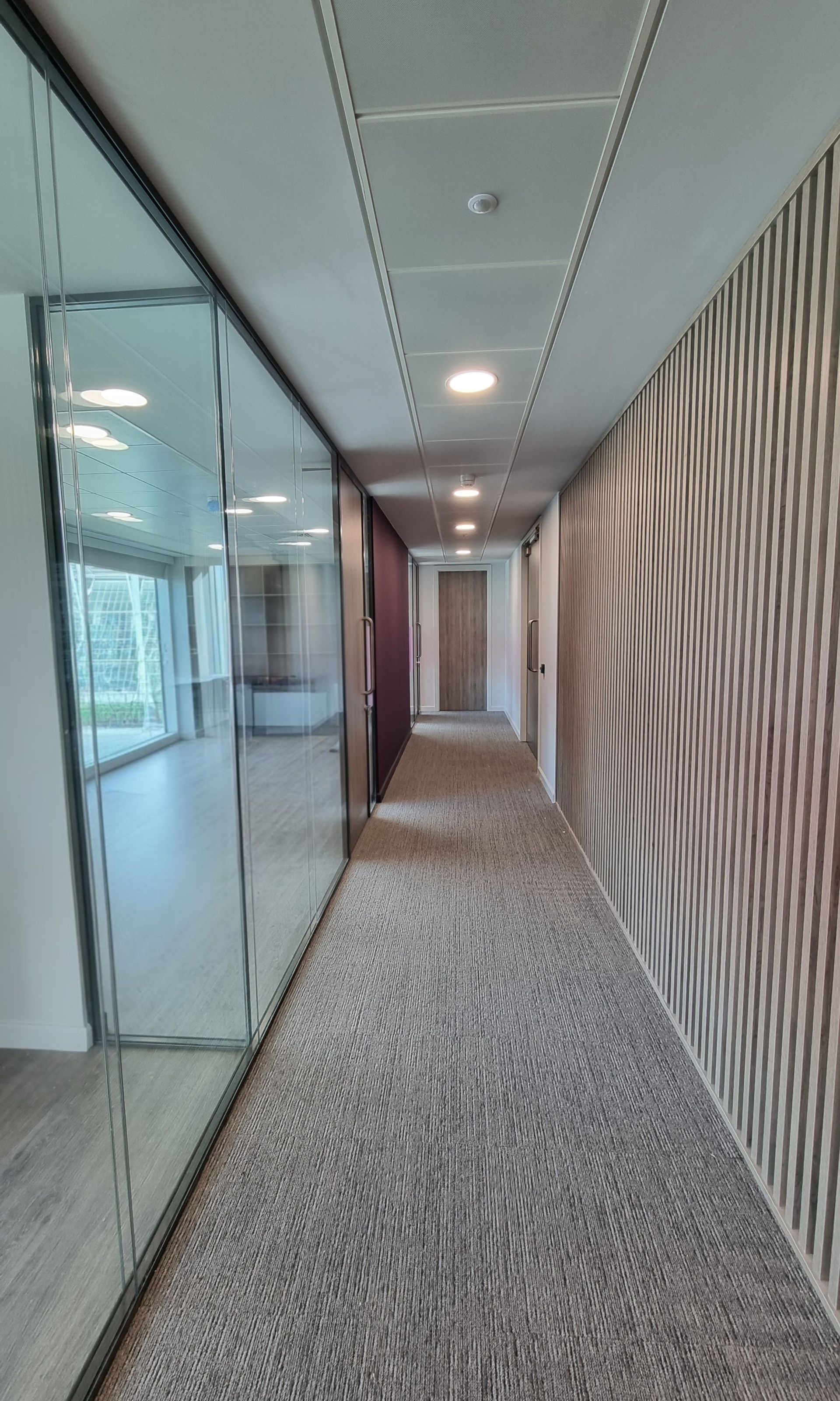 Double Glazed Frameless Office Glass Partition including Timber Doors for a commercial project in Newcastle upon Tyne 